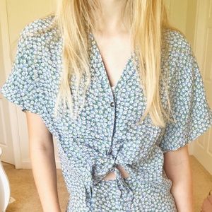 Blue Daisy Button Up Blouse